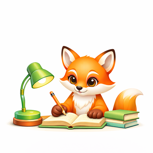 Illustration eines Maskottchens Fuchs mit Schulmaterialien und Aufgaben als Symbol für Bewältigung von Schulfrust und Lernblockaden bei Kindern